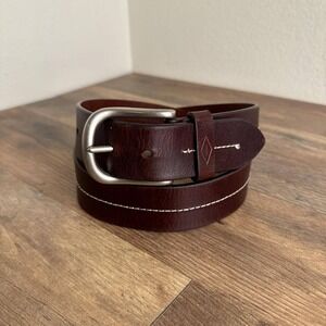 Fossil Dress Leather Belt Size 36 Mens Dark Brown Silver Buckle